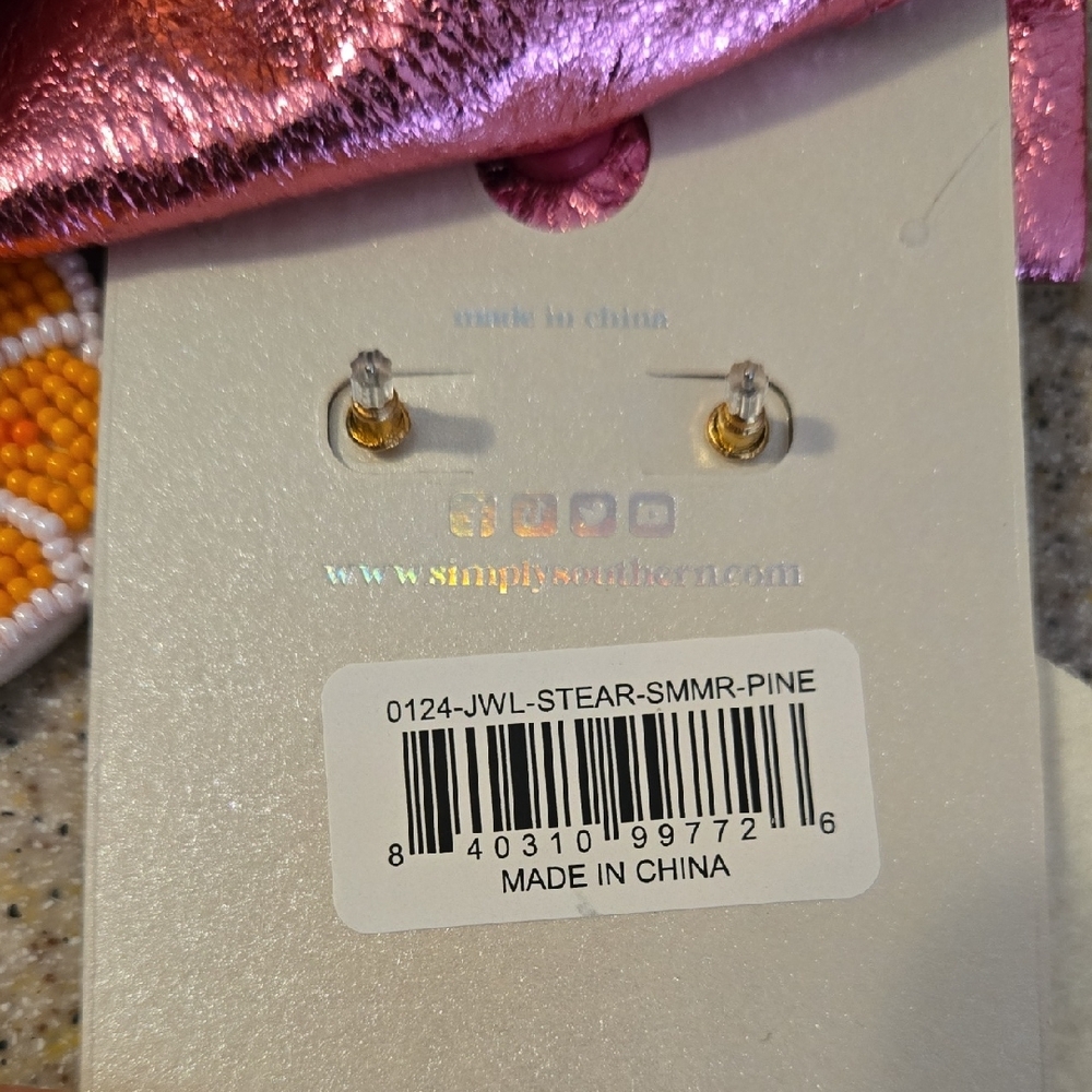 New Simply Southern Orange and Blue Beaded Earrings - Picture 3 of 4